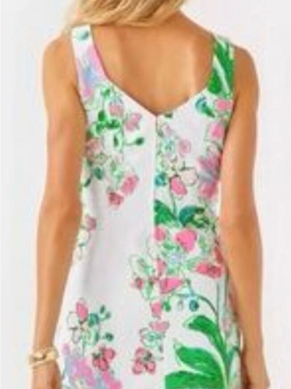 🌸Lilly Pulitzer Del Ray White Midi Sheath Dress with Pink & Green Floral Print - Picture 2 of 9